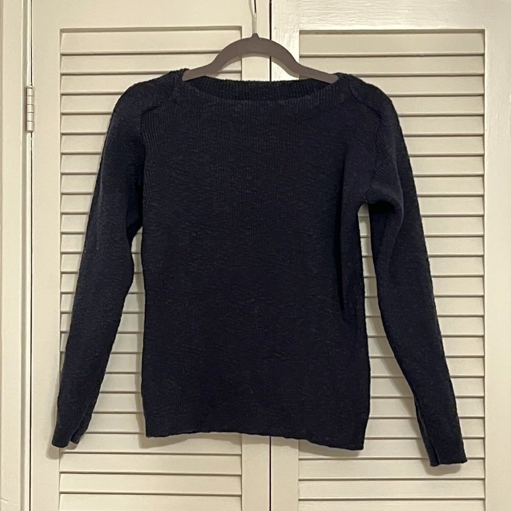 J. Peterman sweater women crewneck boatneck ribbed textured navy blue XS